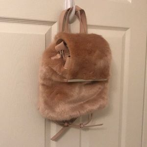 Small Pink Faux Fur Backpack